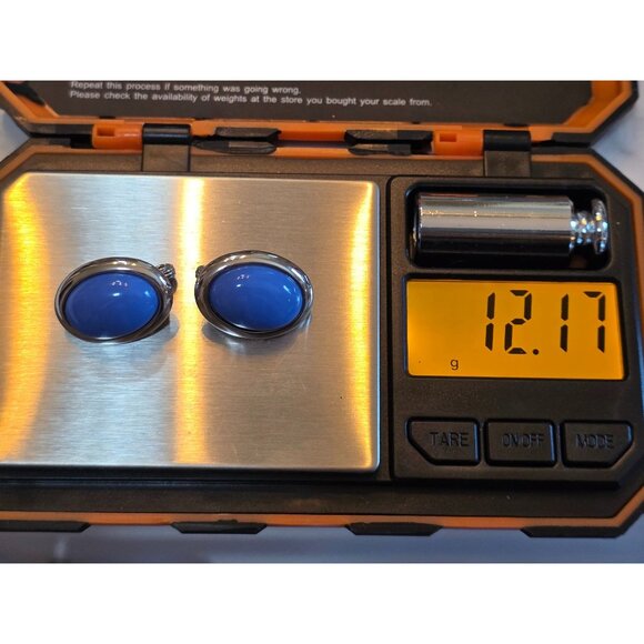 Monet Sky Blue Cabochon Clip-On Earrings Silver Tone 1" 12.7g Excellent Vintage - Picture 3 of 3